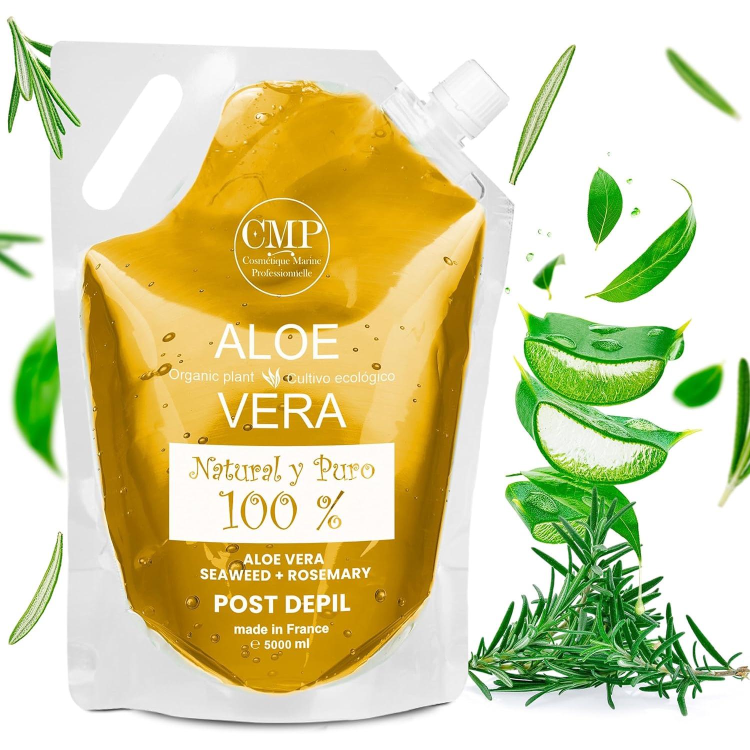 Gel de Aloe Vera Post Depilación con Algas y Romero | Más de 75% Aloe Vera | Gel Corporal Hidratante y Refrescante para Piel Sensible | Después de Depilación y Afeitado