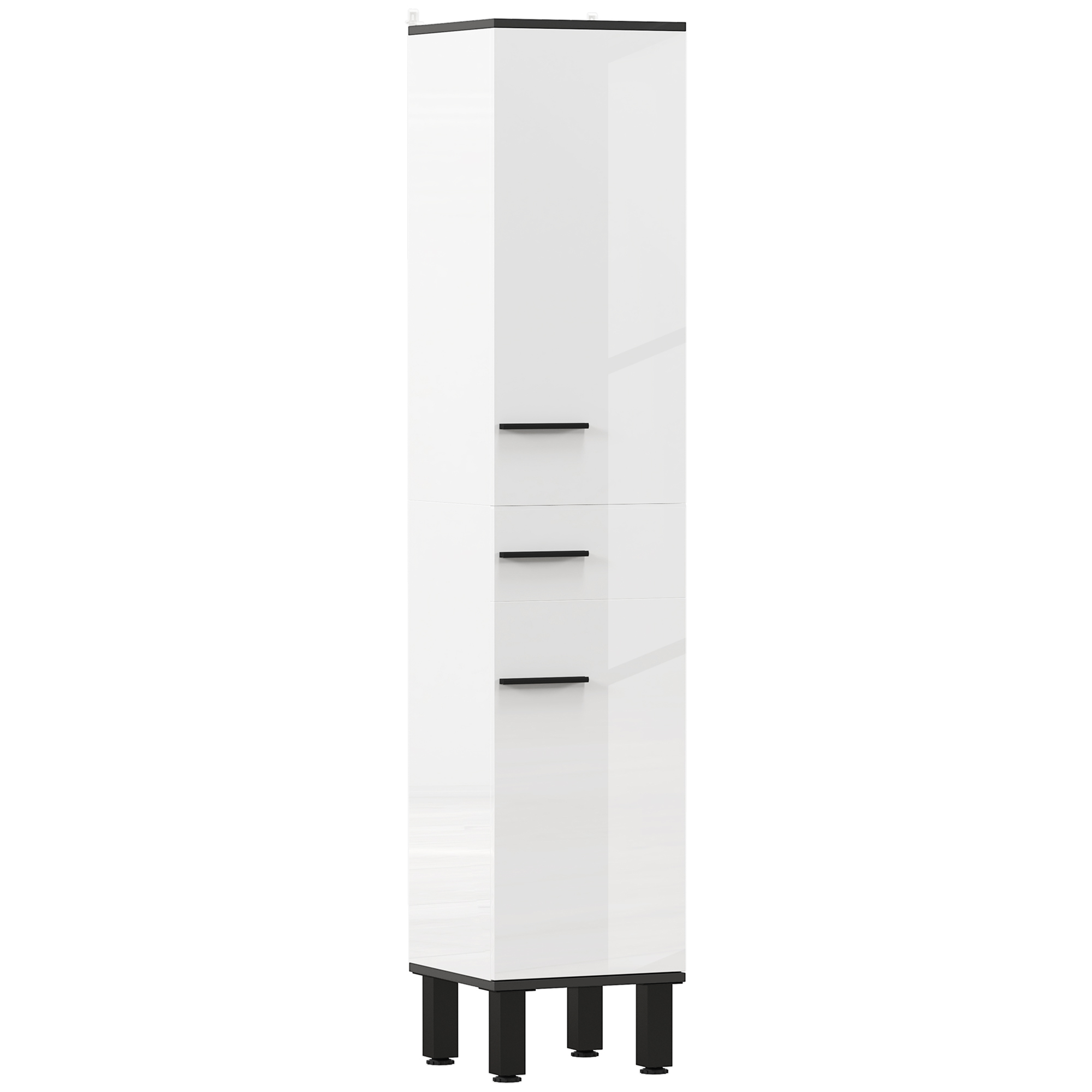 HOMCOM Columna de Baño Armario Alto de Baño con Cajón 2 Puertas y Estantes Ajustable Mueble Auxiliar de Baño Moderno Anti-vuelco 34x32x170 cm Blanco