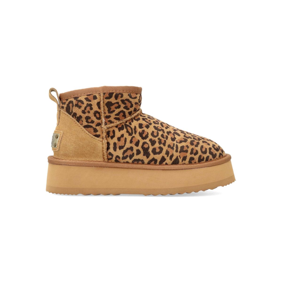 TOP3 - Botín bajo australiano piel serraje print leopardo para mujer, cómodo y abrigado con suela gruesa de goma de 4 cm y forro interior de pelo sintético