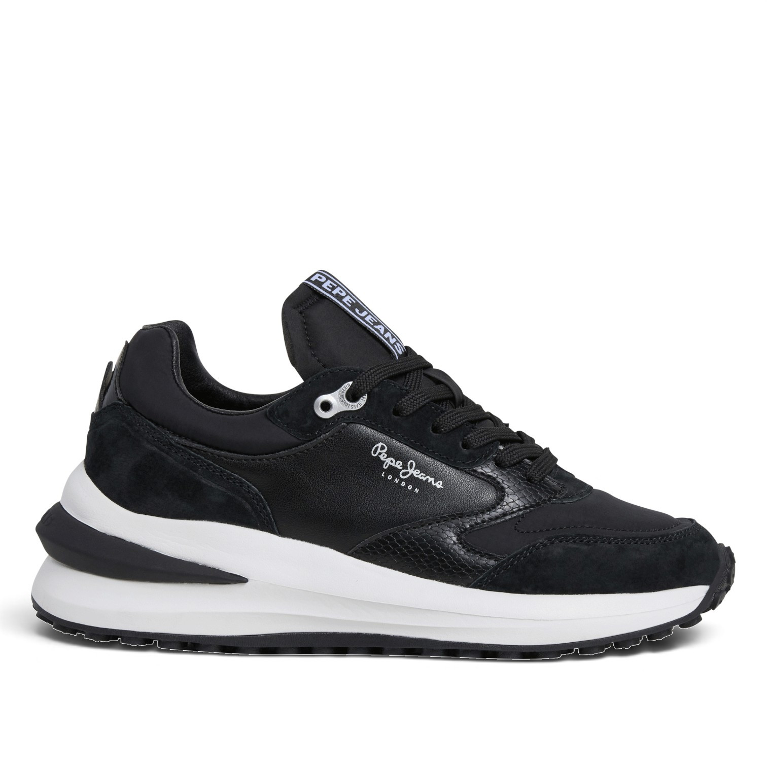 Zapatillas Pepe Jeans Winslow de mujer negras con ante y detalles animal print