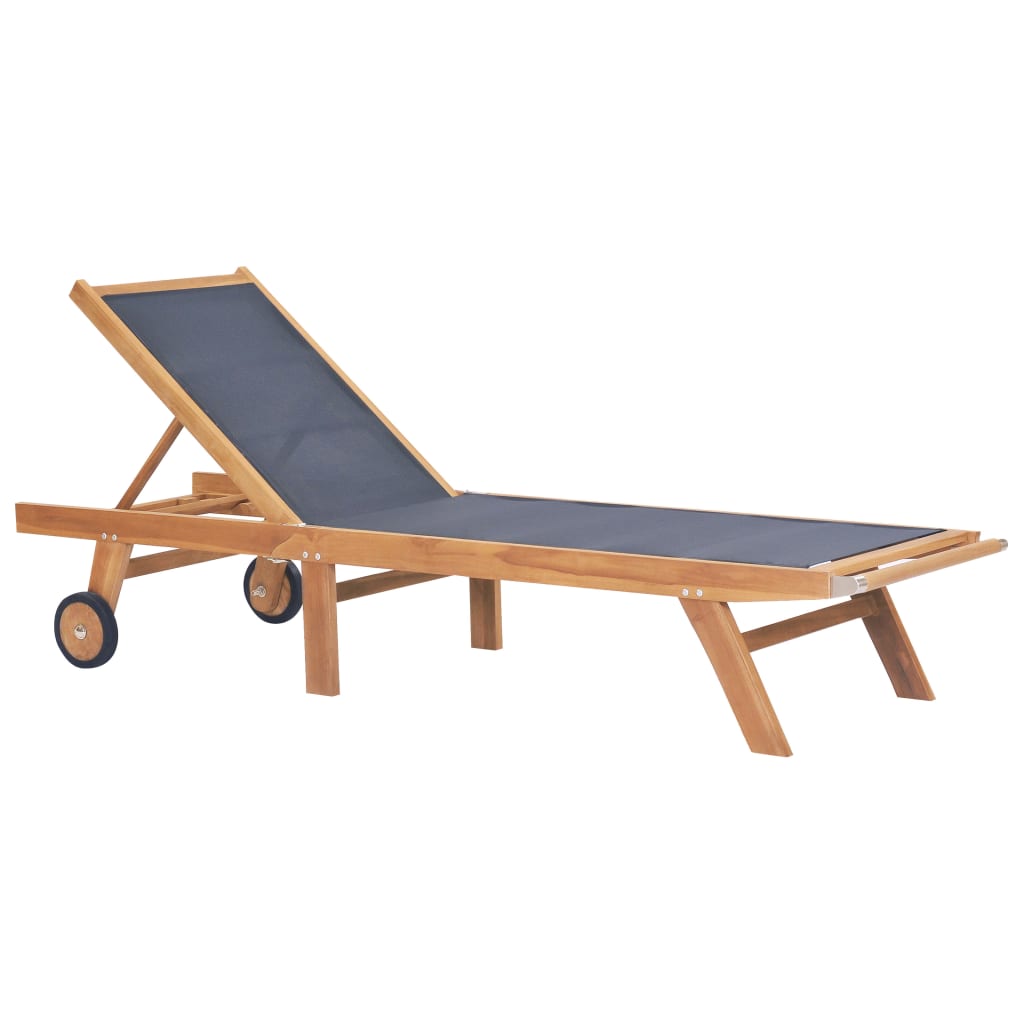 vidaXL Tumbona plegable con ruedas teca maciza y textilene