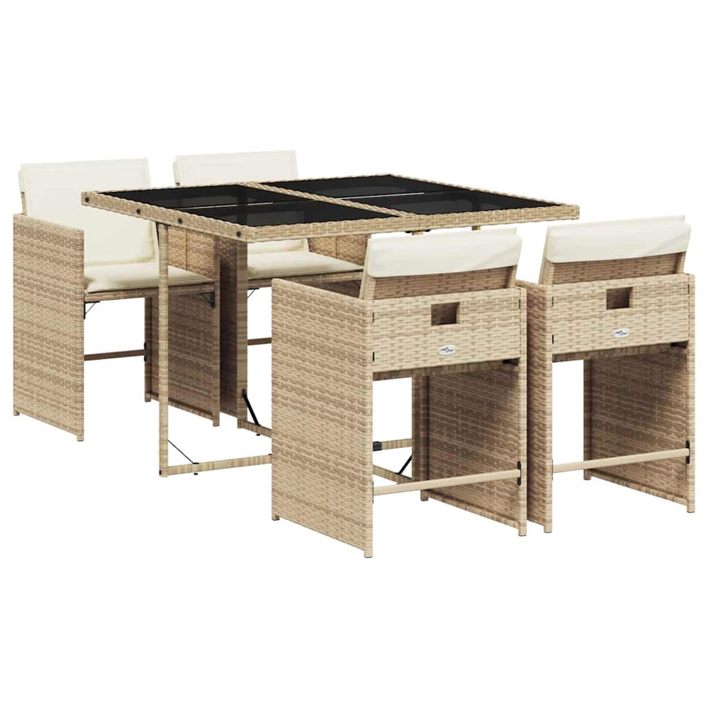 vidaXL Set comedor de jardín 5 pzas con cojines ratán sintético beige