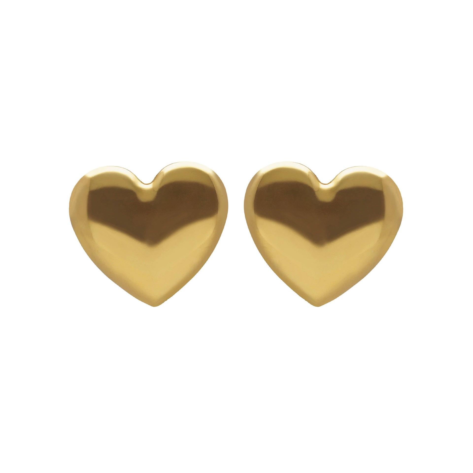 Victoria Cruz - Pendientes botón en forma de corazón grande para mujer, Plata de Ley 925, Baño en Oro 18k