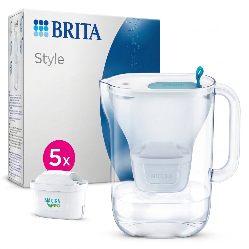 BRITA Jarra Filtrante Style | Incluye 5 Filtros MAXTRA PRO All-in-1 | Filtra hasta 150L | Elimina cal, cloro, metales y contaminantes | Mejora el sabor del agua | Diseño moderno y elegante | Compatible con filtros MAXTRA PRO | Sin BPA