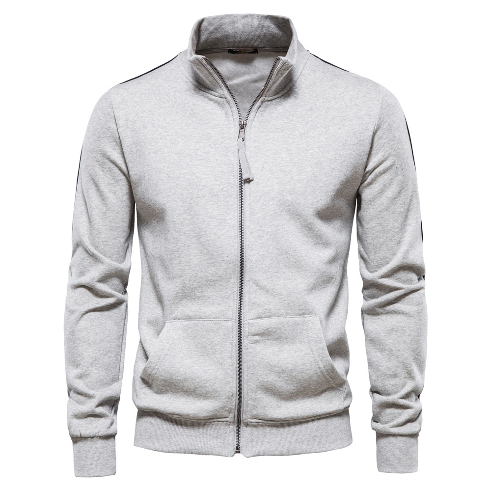 TK Suéter de manga larga con cremallera y cuello levantado para hombre, cárdigan informal deportivo versátil con contraste de Color, novedad de otoño e invierno de 2024