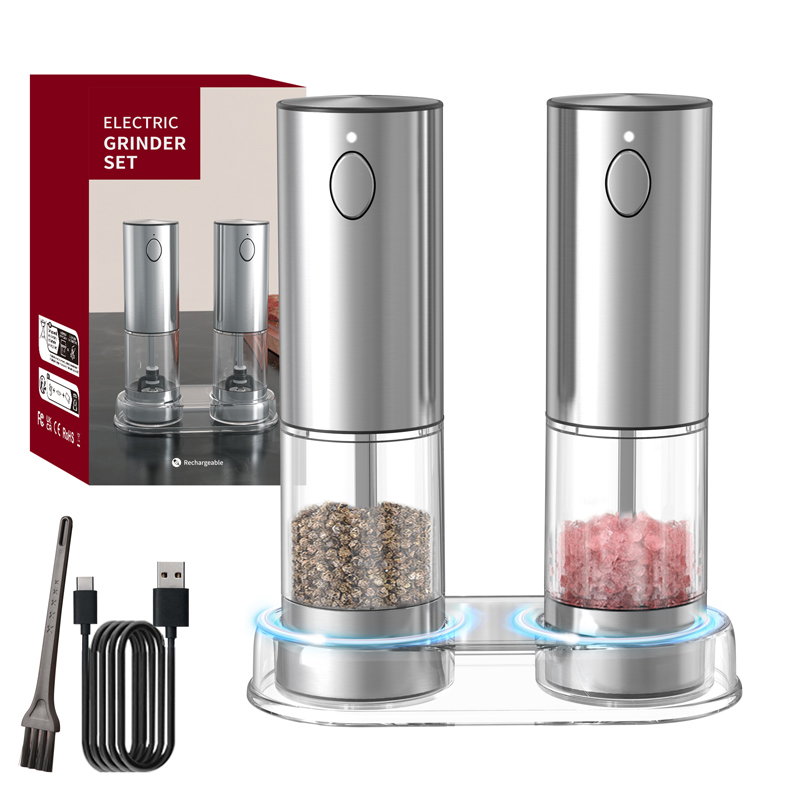 Molinillo de pimienta eléctrico automático, molinillo de sal y pimienta recargable por USB, molino de especias ajustable sin aspereza, herramientas de Gadget de cocina
