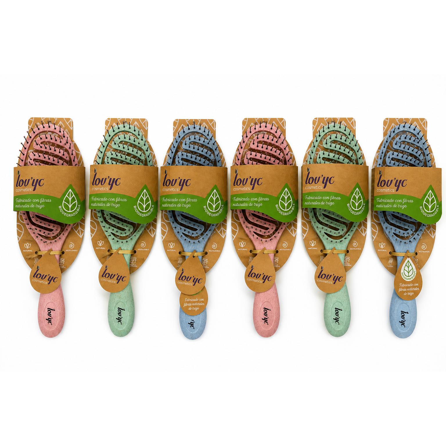 Cepillo para el cabello PACK 6u. Fibra natural de trigo, surtido de colores en minibox - Lov'yc