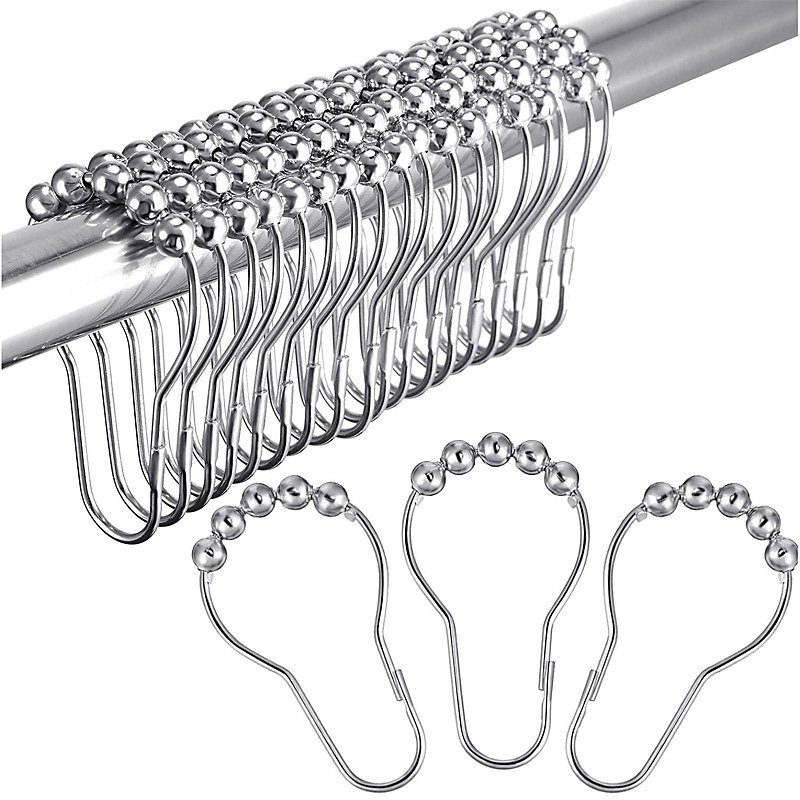 CA 12 anillas de ducha de acero inoxidable de 70 x 40 mm, ganchos deslizantes para cortinas de ducha (plateados)