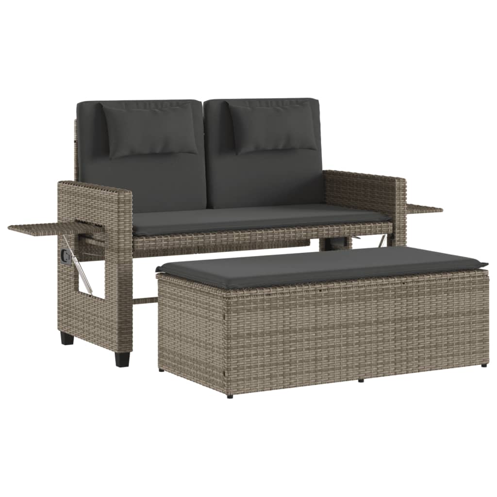 vidaXL Sillón reclinable de jardín con cojines ratán sintético gris