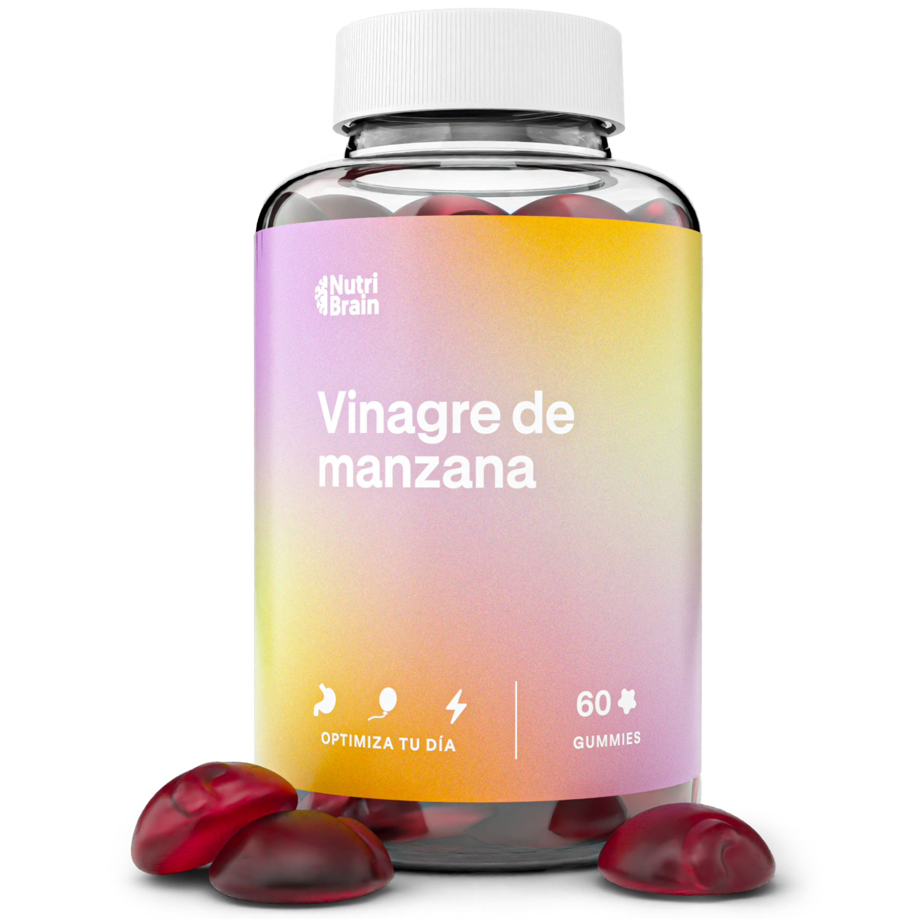 Gominolas Vinagre de Manzana Nutribrain | Dosis Alta 1000 mg | Sabor Manzana | 60 Gummies | Natural, Vegano, Sin Gluten y No OGM | Con Ácido Fólico y Vitamina B12 | Con la Madre