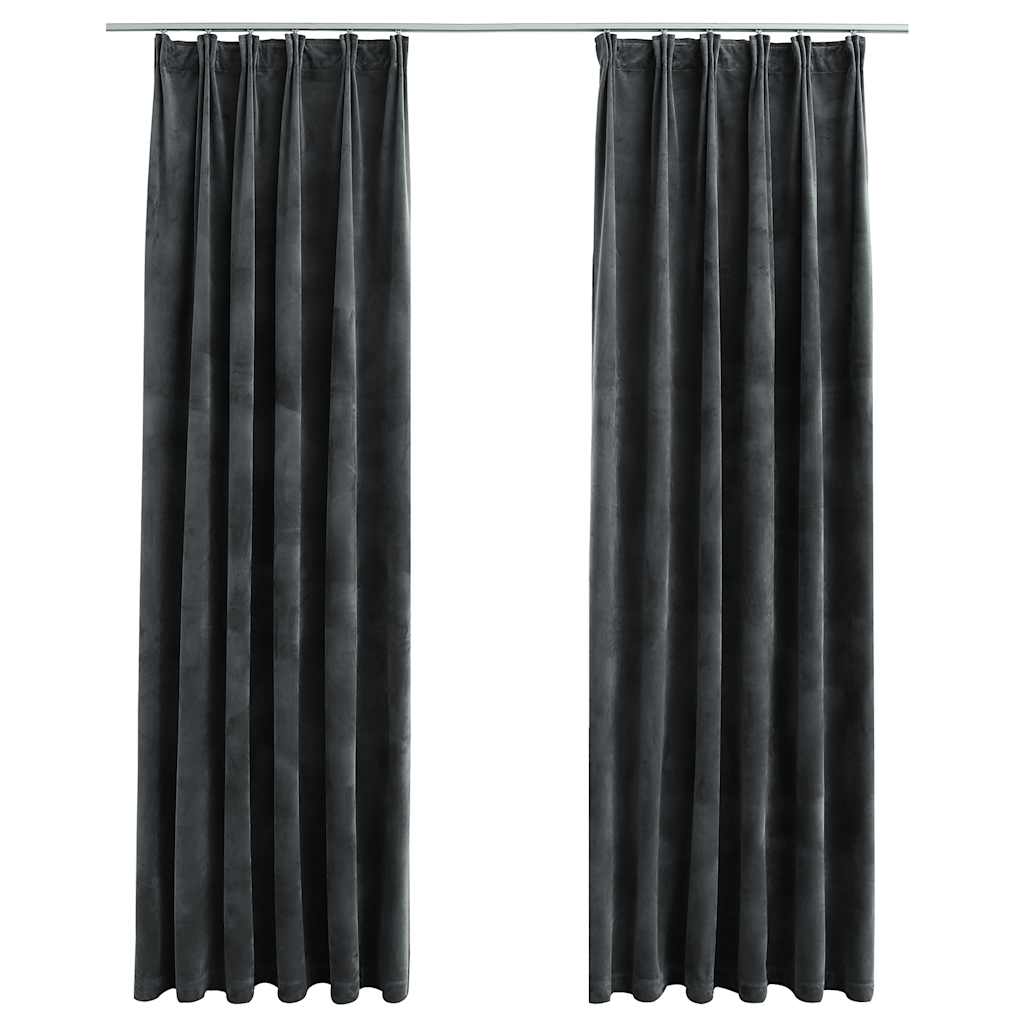 vidaXL Cortinas opacas y ganchos 2 pzas terciopelo antracita 140x225cm