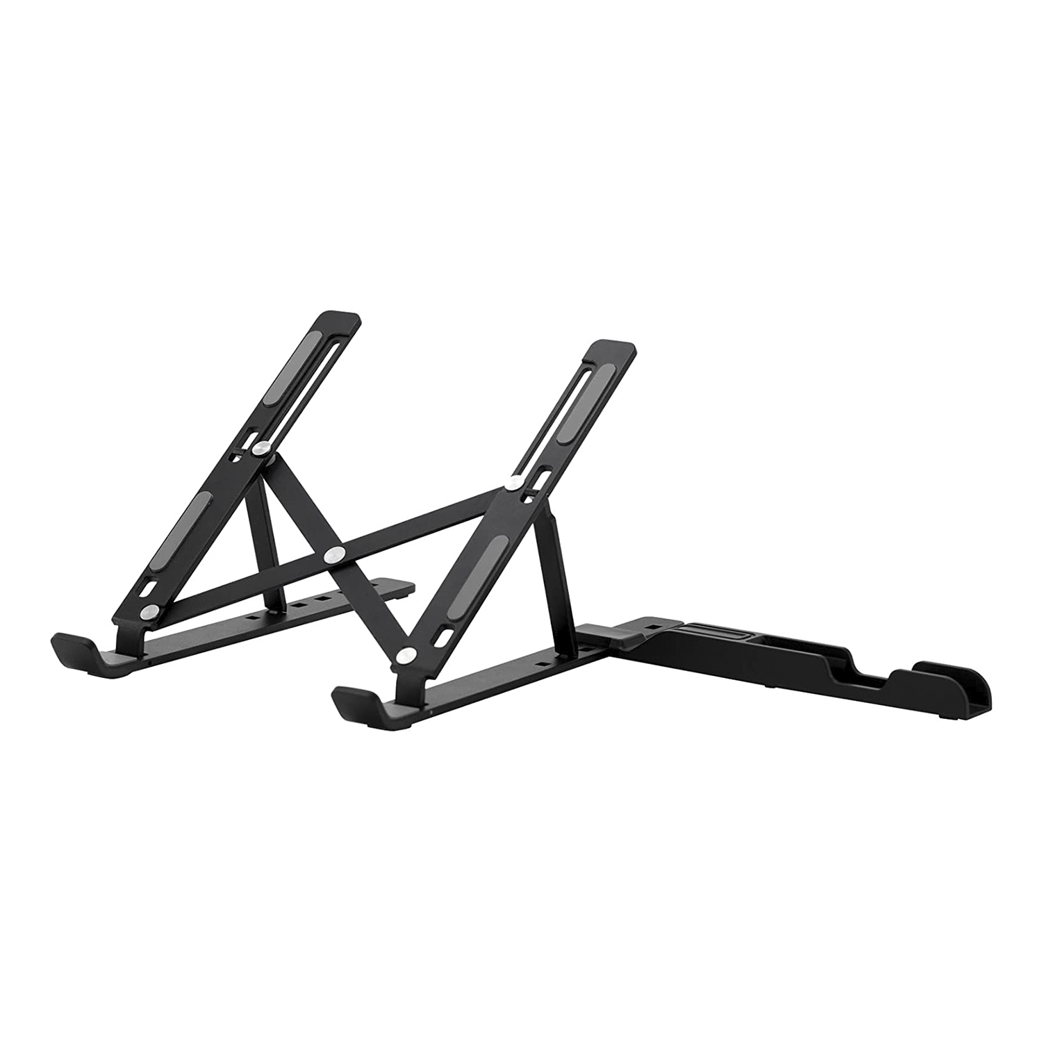 Soporte para portátiles Aluminio con soporte movil, Atril para ordenador en Aleación de Aluminio, diseño Plegable y fácil de Llevar, Incluye un Soporte Adicional para el móvil en ABS. Antideslizante, 6 Posiciones Portátil Plegable Plateado