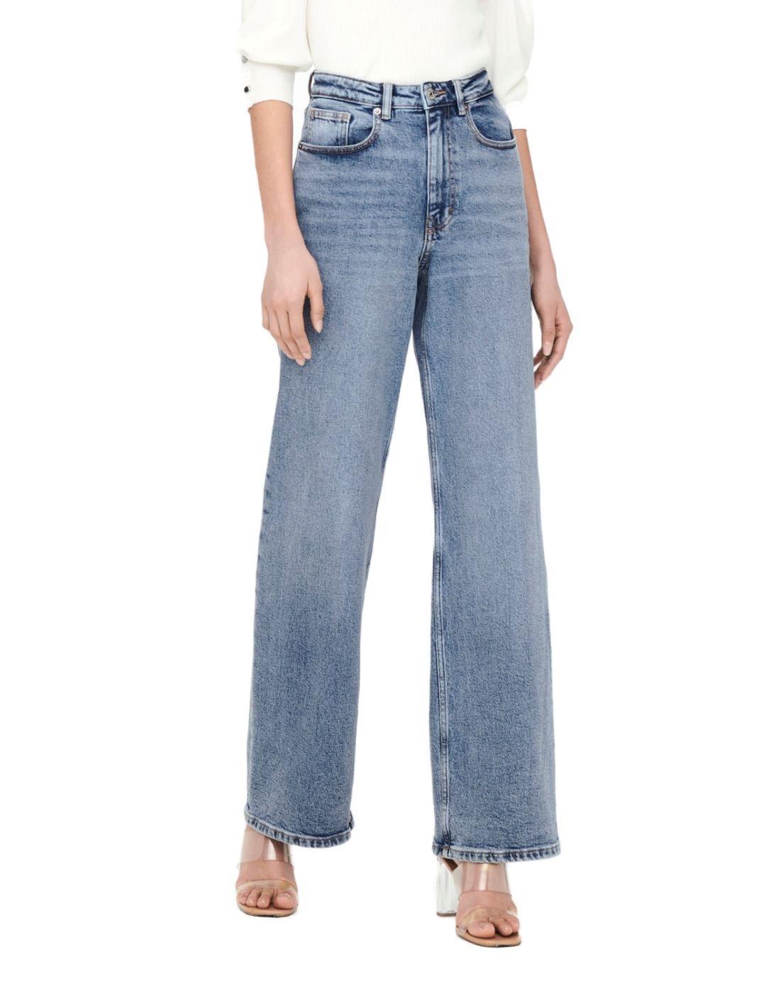 Vaquero Only Juicy Azul Medio de Mujer Talle Alto Perneras Anchas Cinco Bolsillos