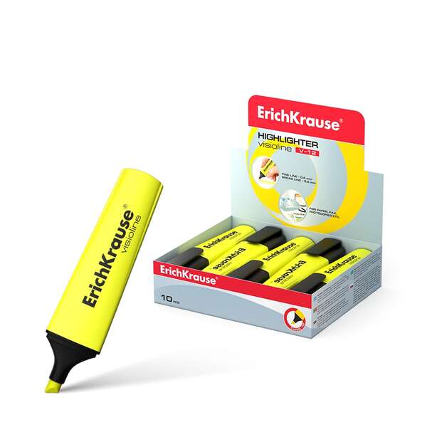Erichkrause visioline v-12 - marcador de texto con punta biselada - tinta fluorescente a base de agua - color amarillo (10 uds)