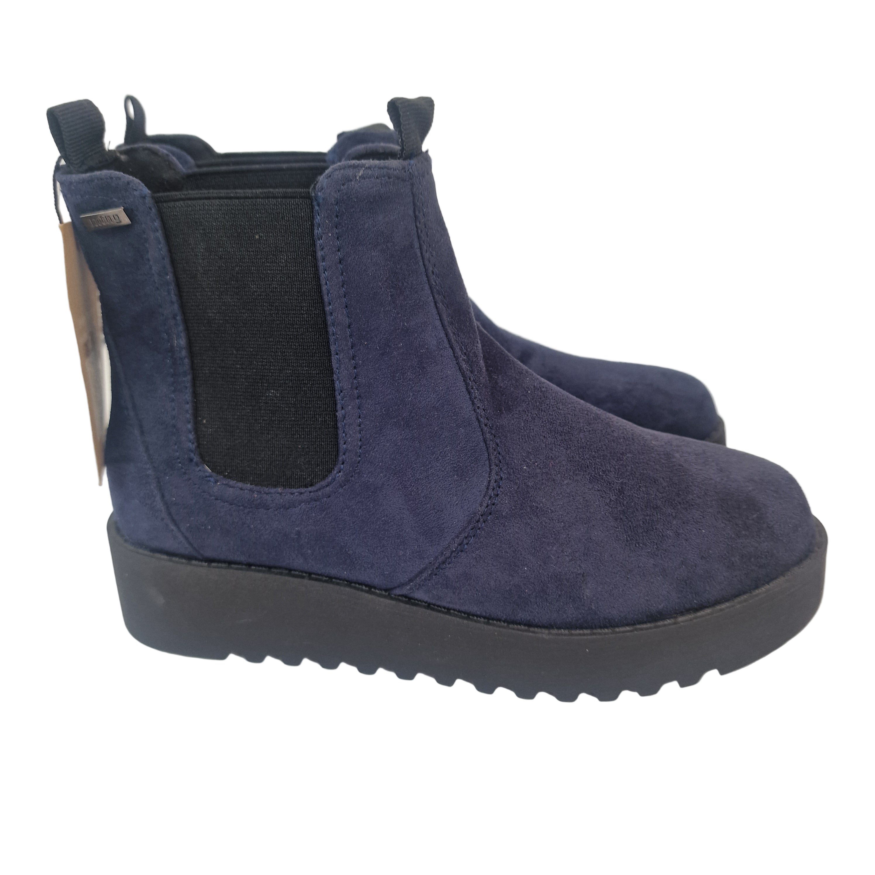 MUSTANG Botines Chelsea Mujer Color Azul Marino Zapatillas Plataforma 4.5 cm Antelina Suela Track Dentada Elásticos Casual Pasarela Concept