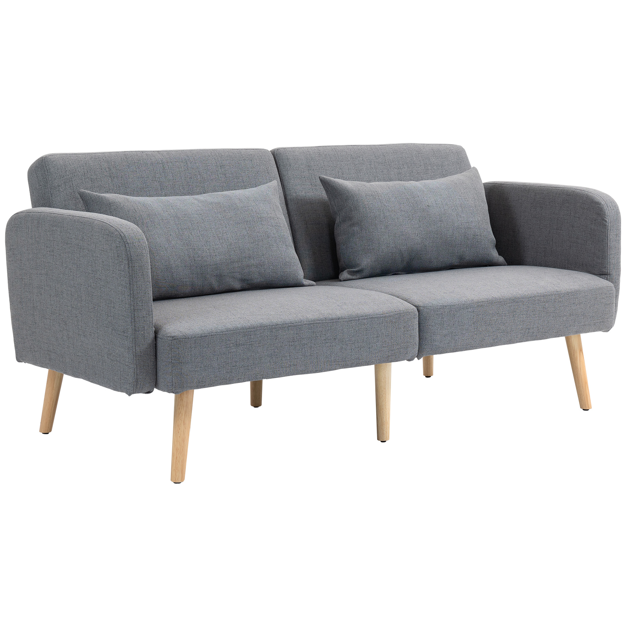 HOMCOM Sofá cama, Cama plegable de 2 plazas con función de cama, 2 cojines, Sofá tapizado de 3 plazas con respaldo regulable, aspecto lino, para salón, dormitorio, 170 x 83 x 80 cm, gris