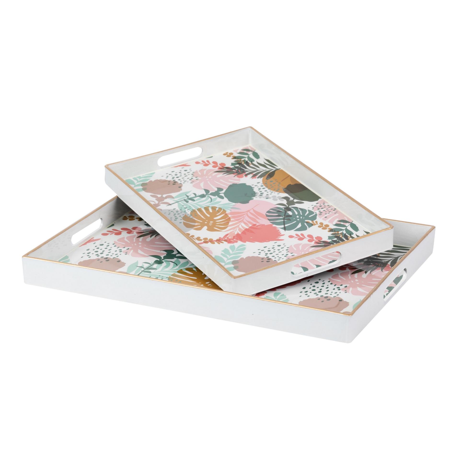 Set 2 bandejas floral 48x35x4/40x26x4 cm , El mejor complemento para tu hogar.