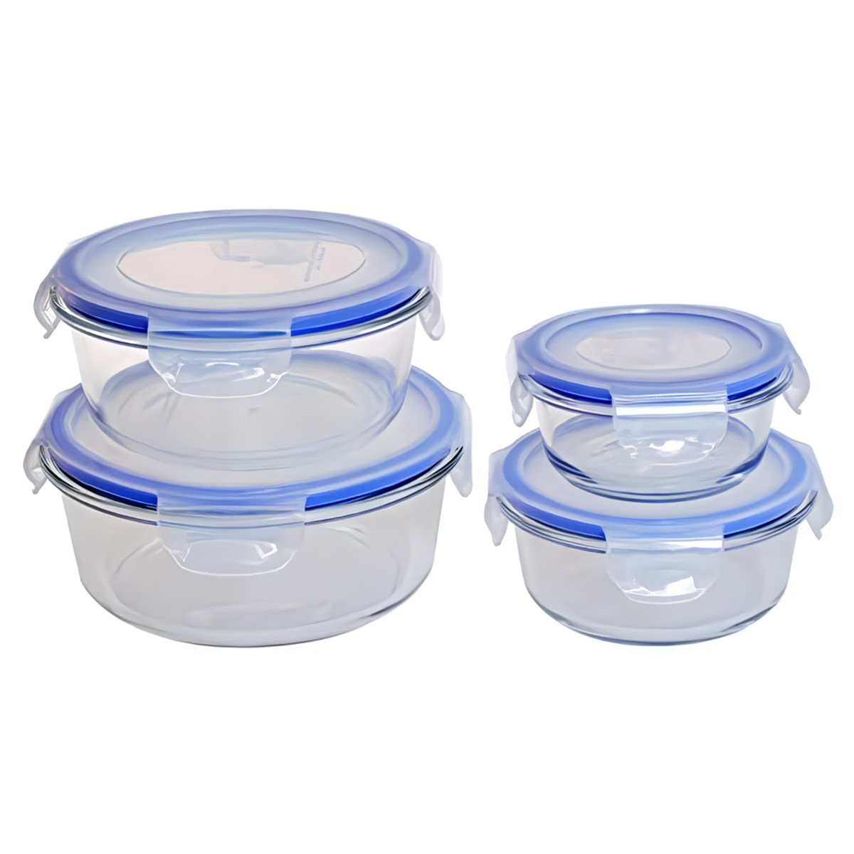 Klack - Set de 4 fiambreras redondas de vidrio borosilicato con tapas PP sin BPA para microondas horno y lavavajillas meal prep