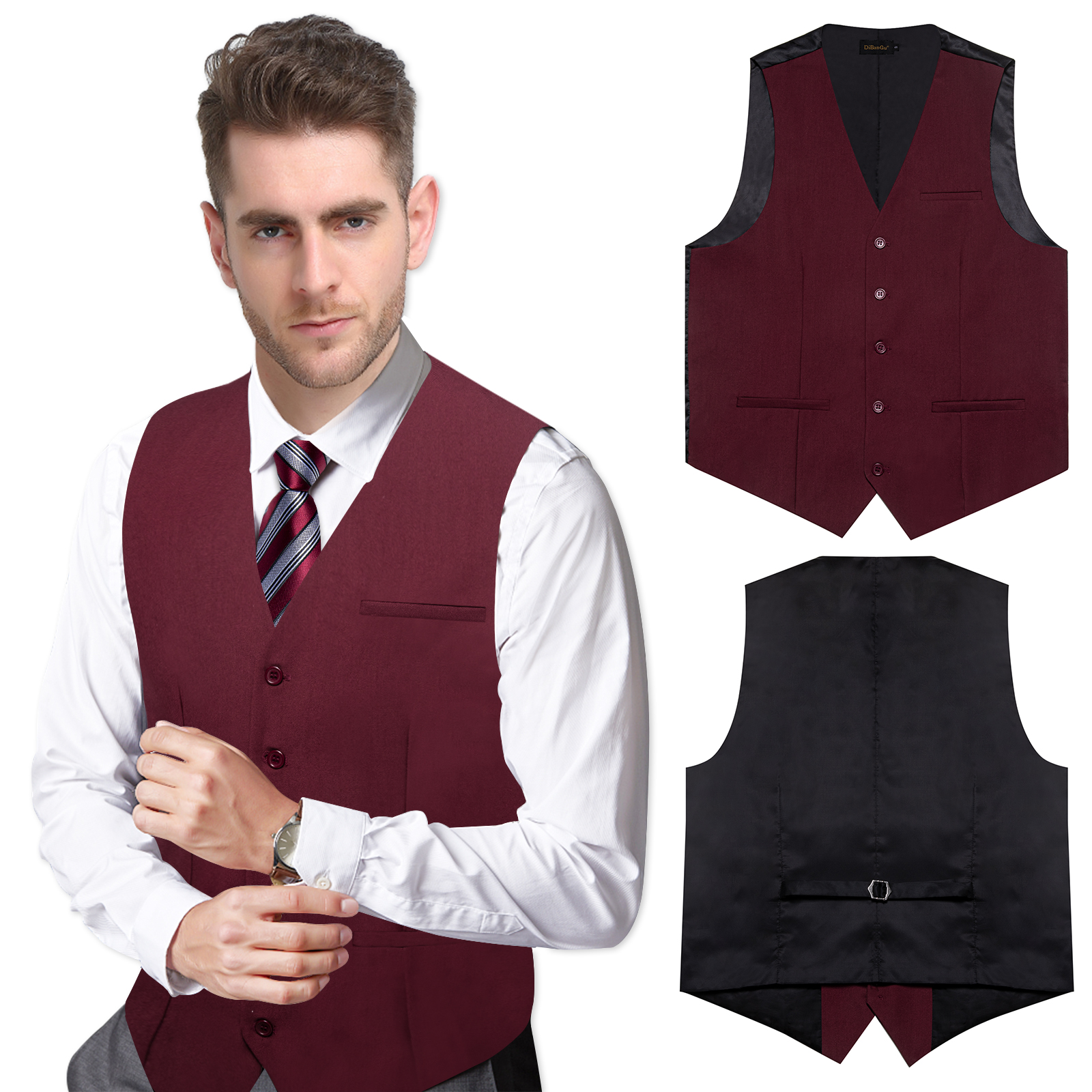 TK Chaleco Sin Mangas De Cuello V En Color Negro Azul Rojo Para Hombres Estilo Casual Slim Fit Vest Top Gilet Formal Business