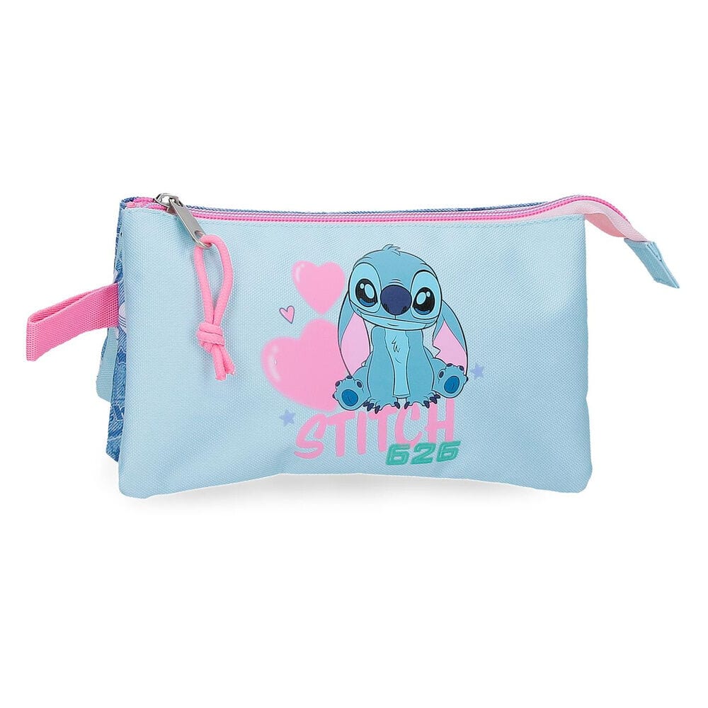 Portatodos Stitch Disney, Triple Compartimento con Cremallera, Poliéster Resistente y Ligero, Estuche Escolar y Neceser Multiusos para Viaje, Regalo Infantil, Diseño Original