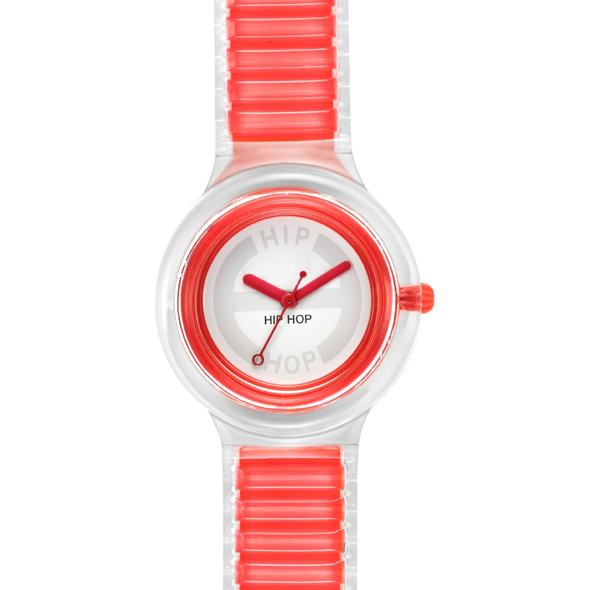 Reloj Hip Hop Mujeres Sheer Colors Dial con Logotipo Blanco Movimiento Time Only - 3 Quartz Lances y Correa de Poliuretano Rojo HWU0446