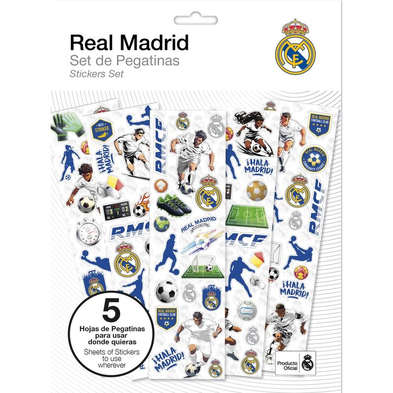 Set 5 Hojas Pegatinas Real Madrid Producto Oficial, Regalos para Todos