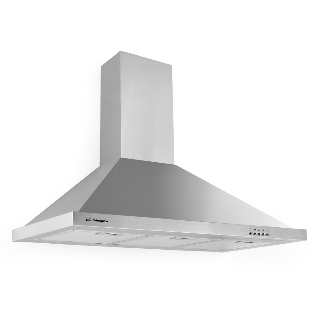 Orbegozo DS 48190 B IN Campana Extractora Decorativa Inox – Clase Energética B, Motor 190W, Extracción 630 m³/h, 3 Niveles de Potencia, 2 Luces LED 2.5W, Chimenea Ajustable y 3 Filtros de Aluminio Desmontables