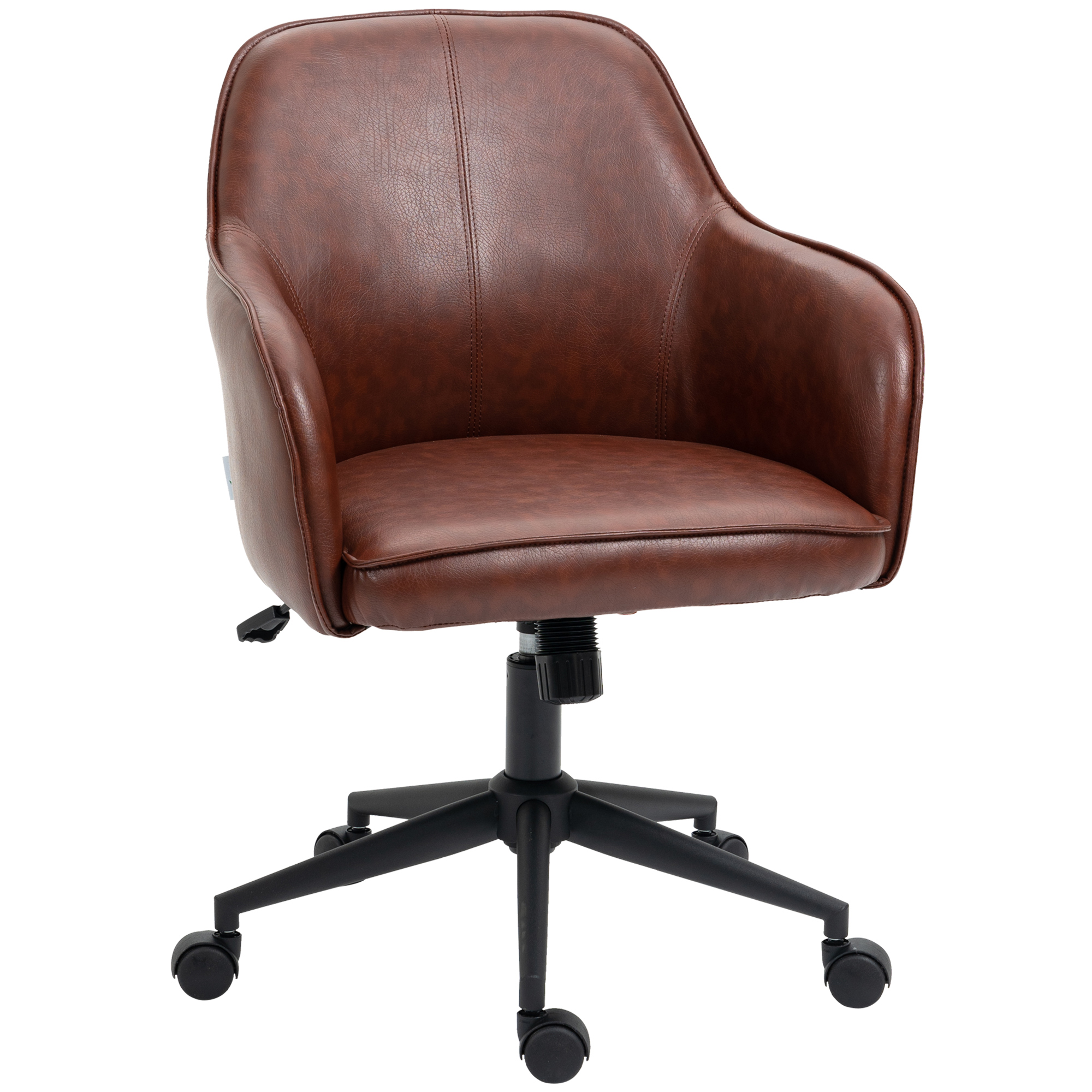 Vinsetto Silla de oficina con función basculante, ruedas, silla de escritorio con aspecto de piel sintética, silla giratoria de altura regulable de 83-91 cm para salón, capacidad de carga de hasta 120 kg, marrón