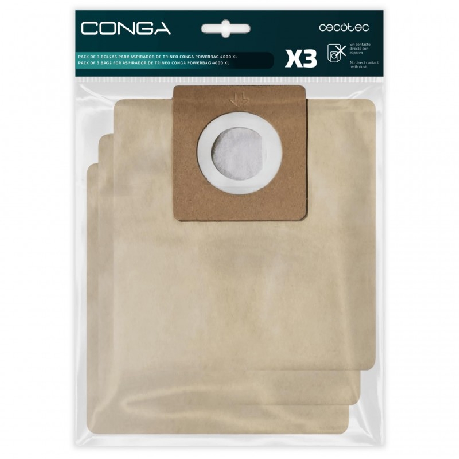 Cecotec Aspirador trineo Pack de 3 bolsas para aspirador de trineo Conga PowerBag XL (Consumible) Cecotec