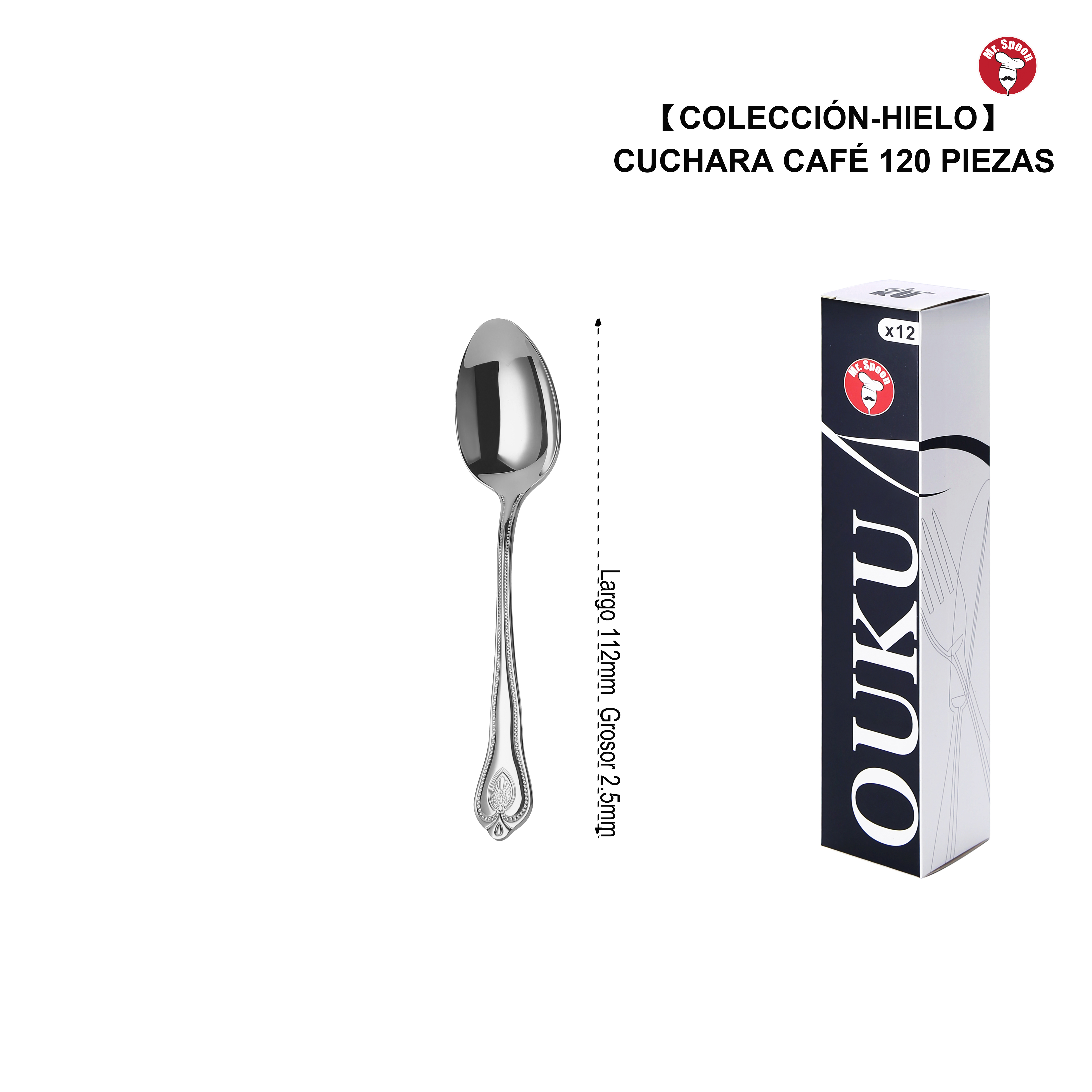 Cuchara de Café Premium Mr.Spoon Serie Hielo 112 mm Acero Inoxidable 18/10 Plateada, Alta Calidad, Resistente y Duradera, Ideal para Café y Espresso, Apta para Lavavajillas, Venta Mayorista para Hostelería, Restaurante y Hotel