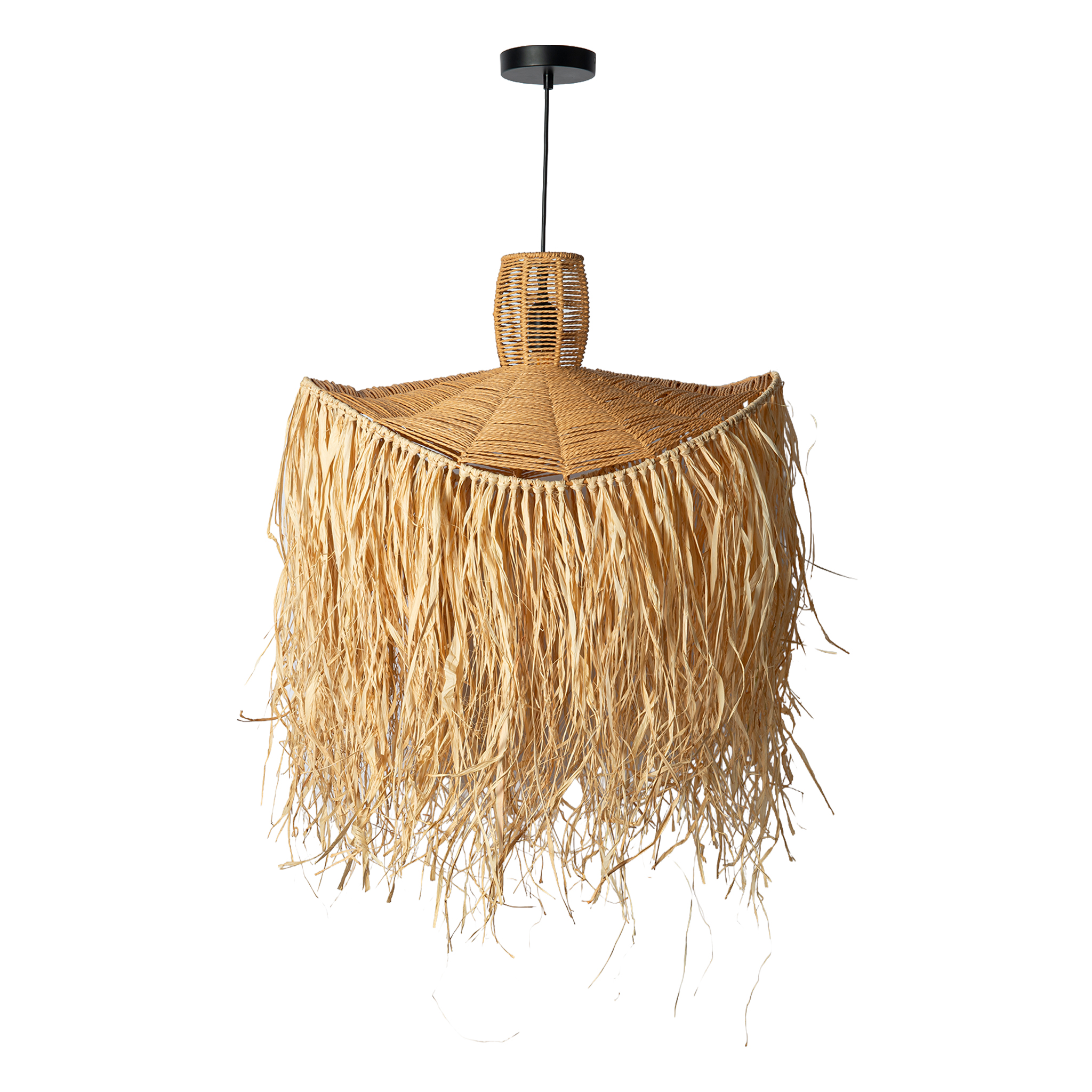 Alpinaluz Lámpara Colgante de Rafia Natural con Flecos, Lámpara de Techo Estilo Boho Mediterráneo, Pantalla Artesanal de Fibra Natural para Salón, Comedor, Dormitorio y Restaurante D60cm"MAIZ