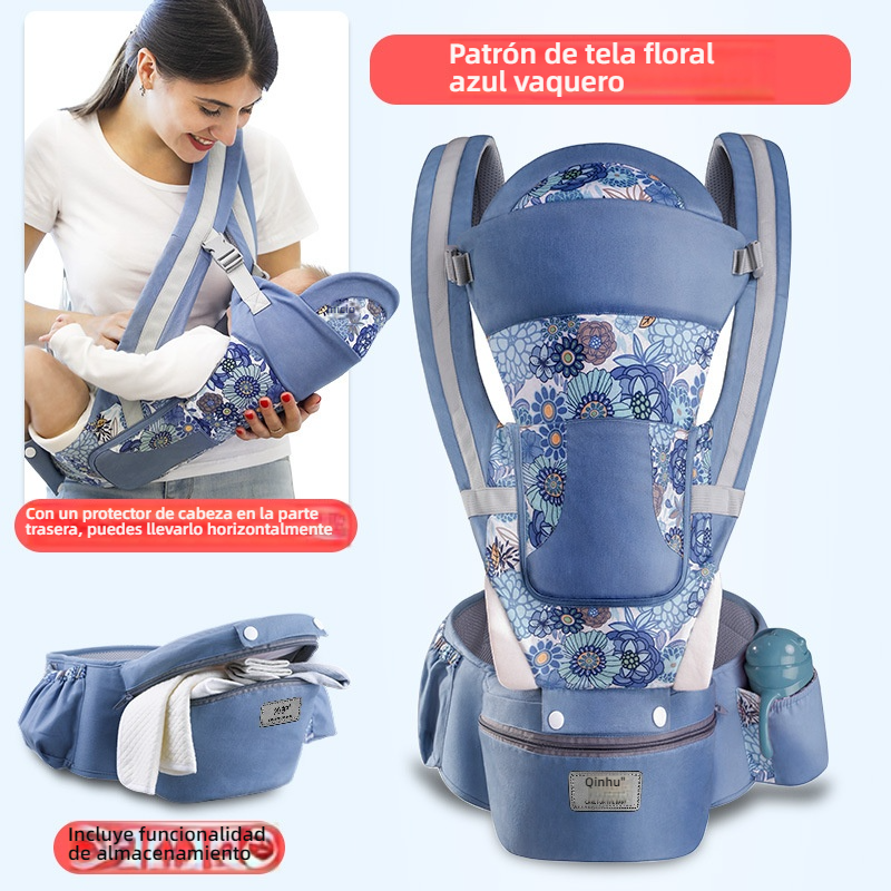 Portabebés Multifuncional con Asiento de Cadera — Plegable y Guardable, se Puede Llevar al Bebé Horizontalmente o en la Espalda, Cómodo y Práctico para Paseos