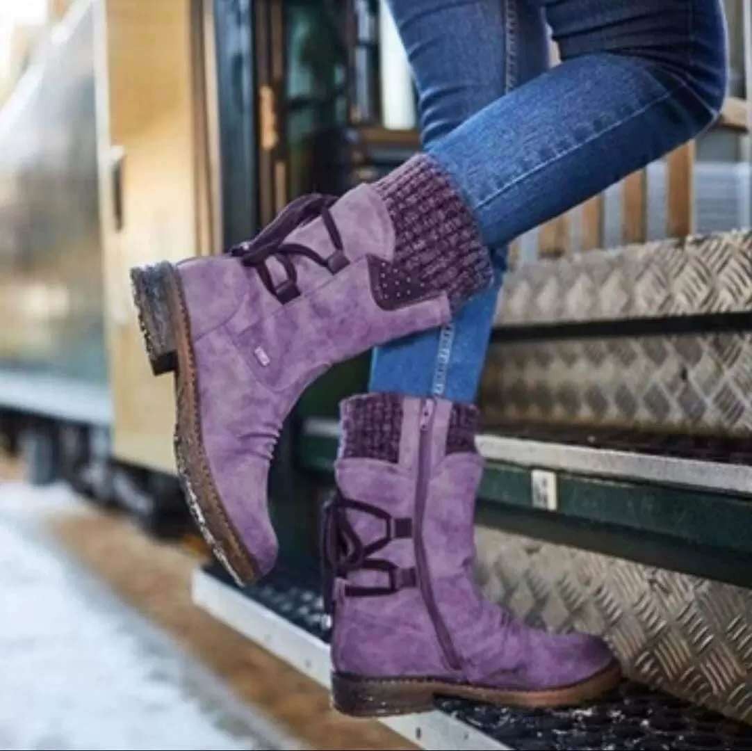 MOV Botas de cuero de mujer de Tubo Medio nuevo E invierno de Lana nuevas 43 Botas de Nieve Cálidos de gran tamaño