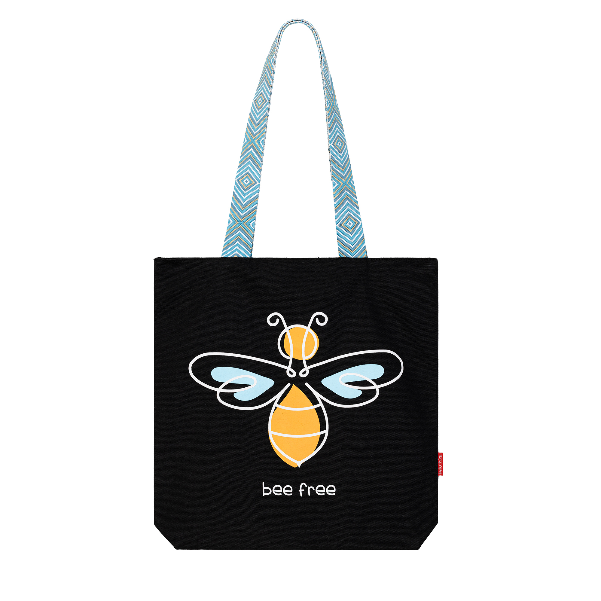 Hello-Bags. Bolso Tote bag con cremallera, forro y bolsillo interior. Incluye divertidas asas de colores y bonito sobre kraft de regalo. Modelo: "BEEFREE". Color: Crudo/Negro. Medidas:37x 38 cm.