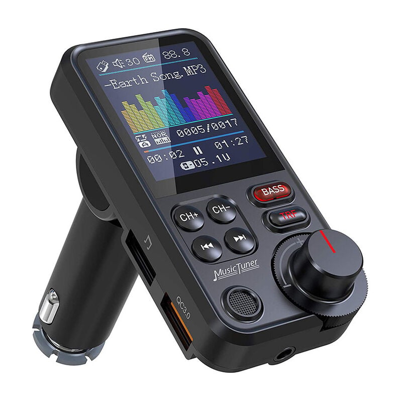 Transmisor Bluetooth para automóvil, adaptador de radio para automóvil con pantalla a color de 1,8" y micrófono