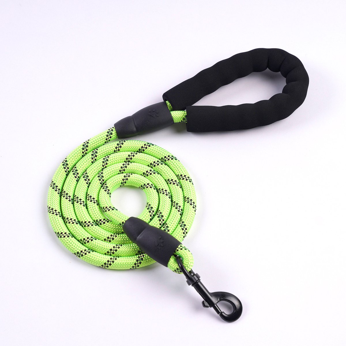 Hondenriem, lange riem met gevoerd handvat, geschikt voor kleine, middelgrote en grote honden, 1,2 cm dik, 3 m lang, groen.