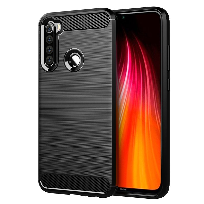 Funda para móvil Xiaomi Redmi Note 8 / Redmi Note 8 2021 Carcasa Protectora Antigolpes Silicona Negra Diseño Fibra de Carbono Resistente Absorción de Choque [Compatible Carga Inalámbrica]