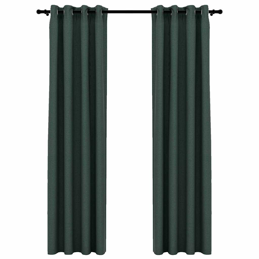vidaXL Cortinas opacas con ojales look de lino 2 pzas verde 140x245 cm