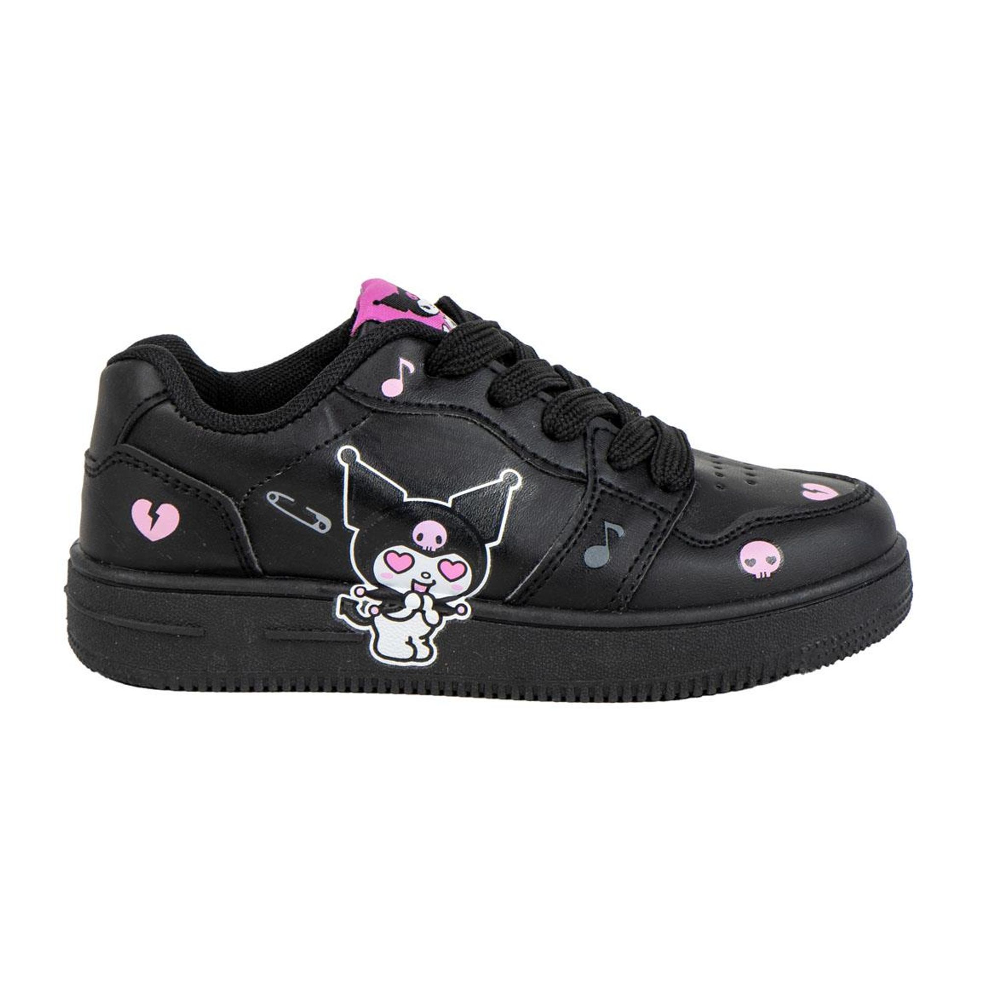 Zapatillas casual licencia Hello Kitty Kuromi para niñas, deportivas modernas negras, diseño exclusivo con gráficos coloridos, ideal para colegio y uso diario