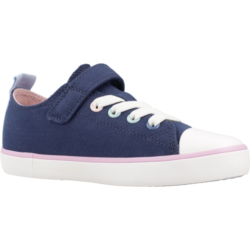 Geox Zapatillas de lona color azul C4002 y blanco J454NA, cierre de velcro y elásticos, transpiración por la suela,