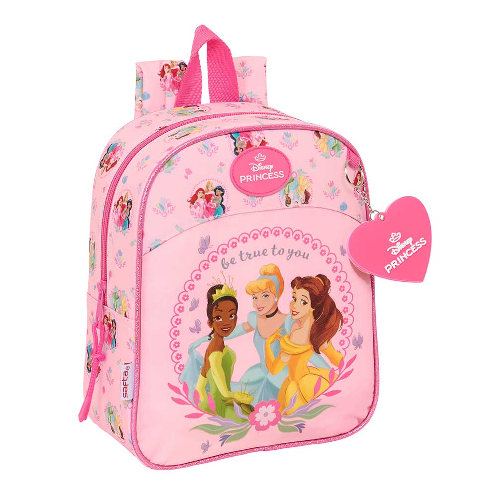 SAFTA | Mochila Escolar Princesas Disney Adaptable a Carro Espalda y Hombreras Ergonómicas Acolchadas, Bolsillo Frontal Grande, Portabotellas Laterales, Cremallera Doble Tirador, Asa Superior