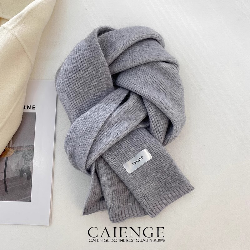 Bufanda de lana 100% pura de alta calidad para mujer, cálida en invierno, tejido sencillo, versátil, color liso, calentador de cuello, estilo para parejas.