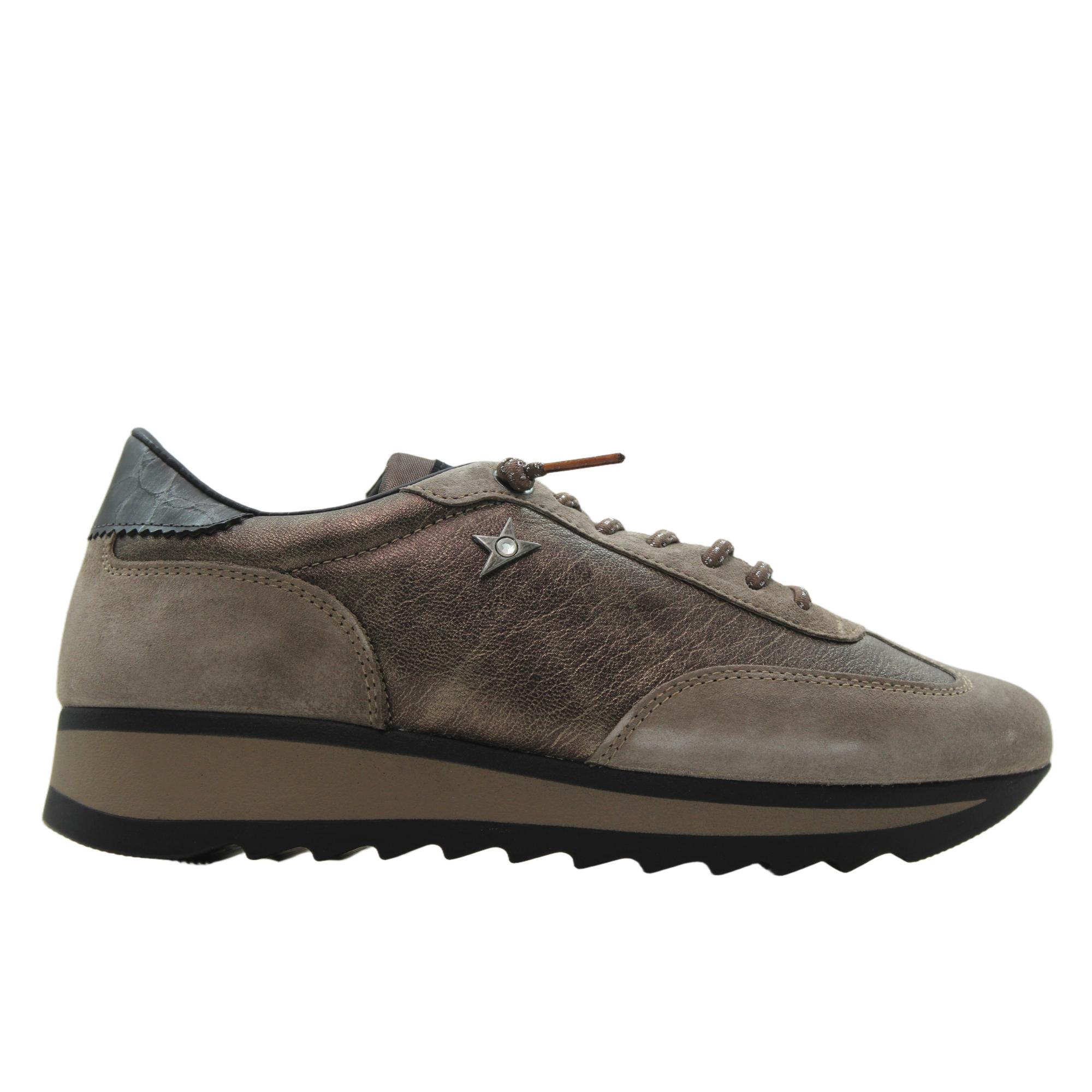 Cetti C-1381 SRA Sneakers casual de piel y serraje, cordones elásticos, suela de goma, para señora