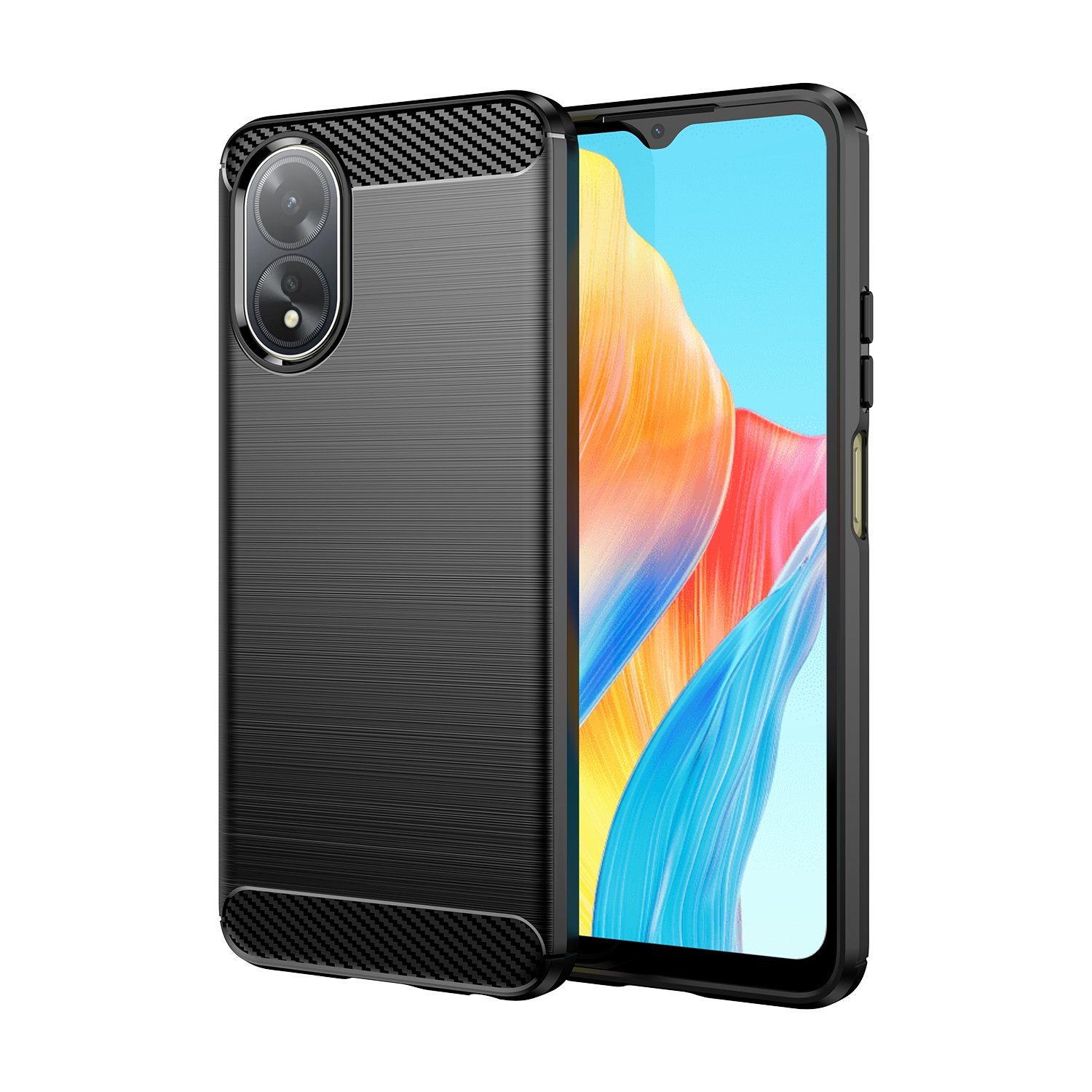 Funda para móvil Oppo A38 4G / A18 4G Carcasa Protectora Antigolpes Silicona Negra Diseño Fibra de Carbono Resistente Absorción de Choque [Compatible Carga Inalámbrica]