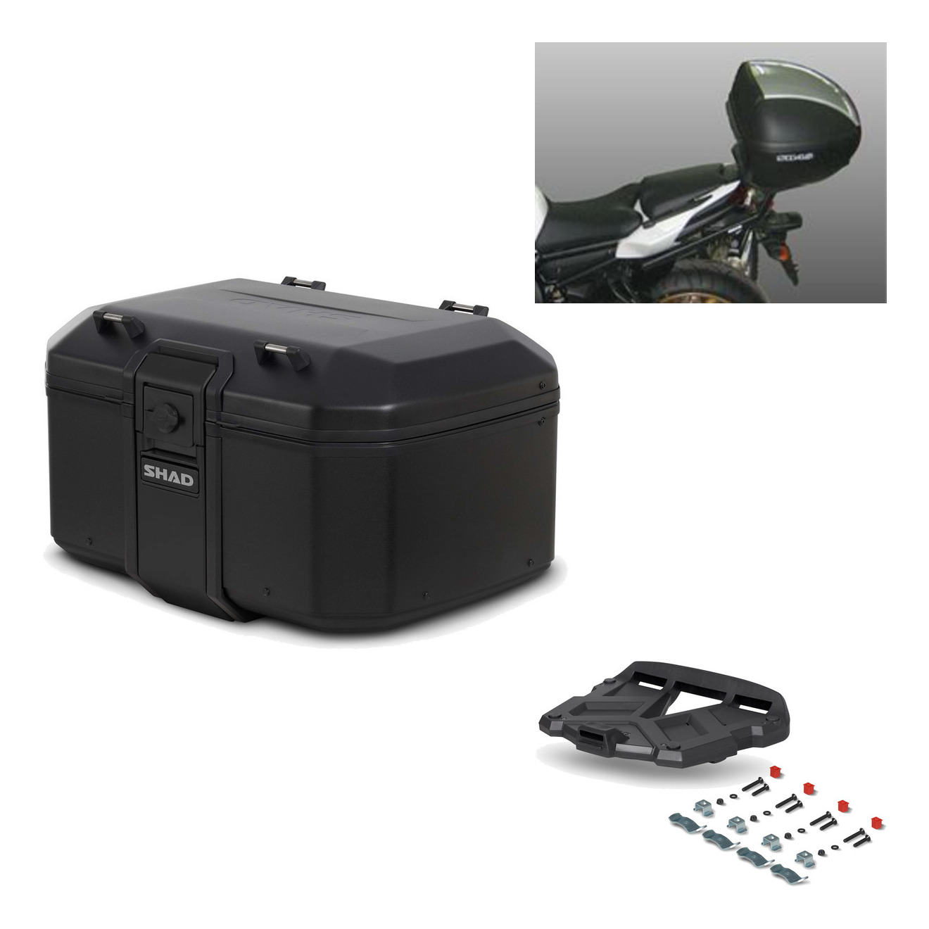 Baul Trasero + Parrilla + Soporte Montaje Tr55 Terra Pure Black KIT-455477