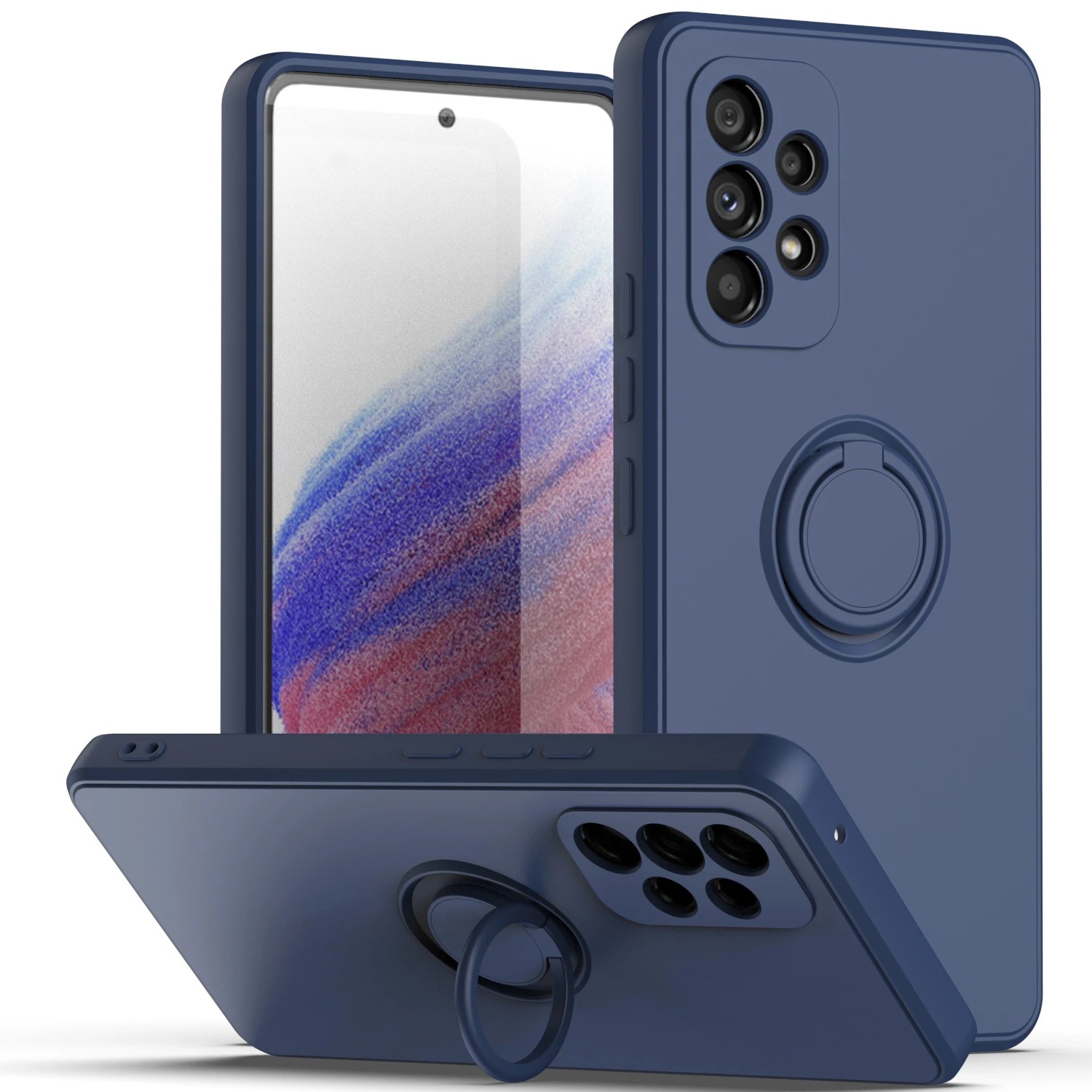 Funda Para Samsung Galaxy A73 5G Silicona Líquida Flexible Microfibra Suave Soporte Anillo Giratorio Magnético Varios Colores Naranja Negro Azul Morado Verde Agua Envío Desde España