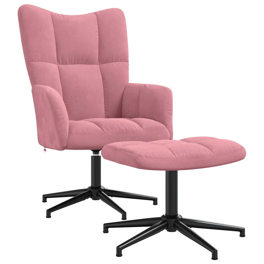 vidaXL Sillón de relax con taburete terciopelo rosa