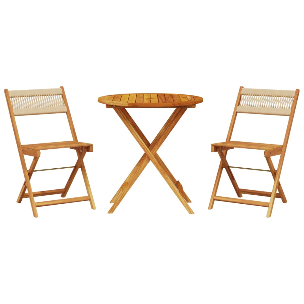 vidaXL Juego de bistro de 3 piezas polipropileno y madera maciza beige