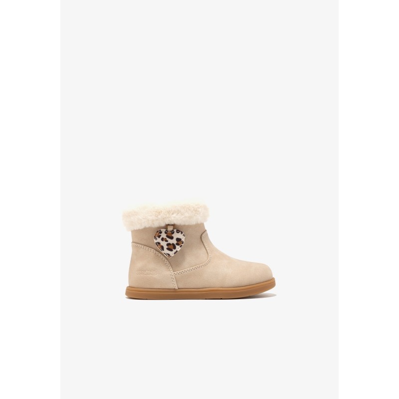 Zapatos primeros pasos bebé niña CONGUITOS OSSH156010 BEIGE BOTITA BAREFOOT CUELLO PELO BEIGE 39992 26I