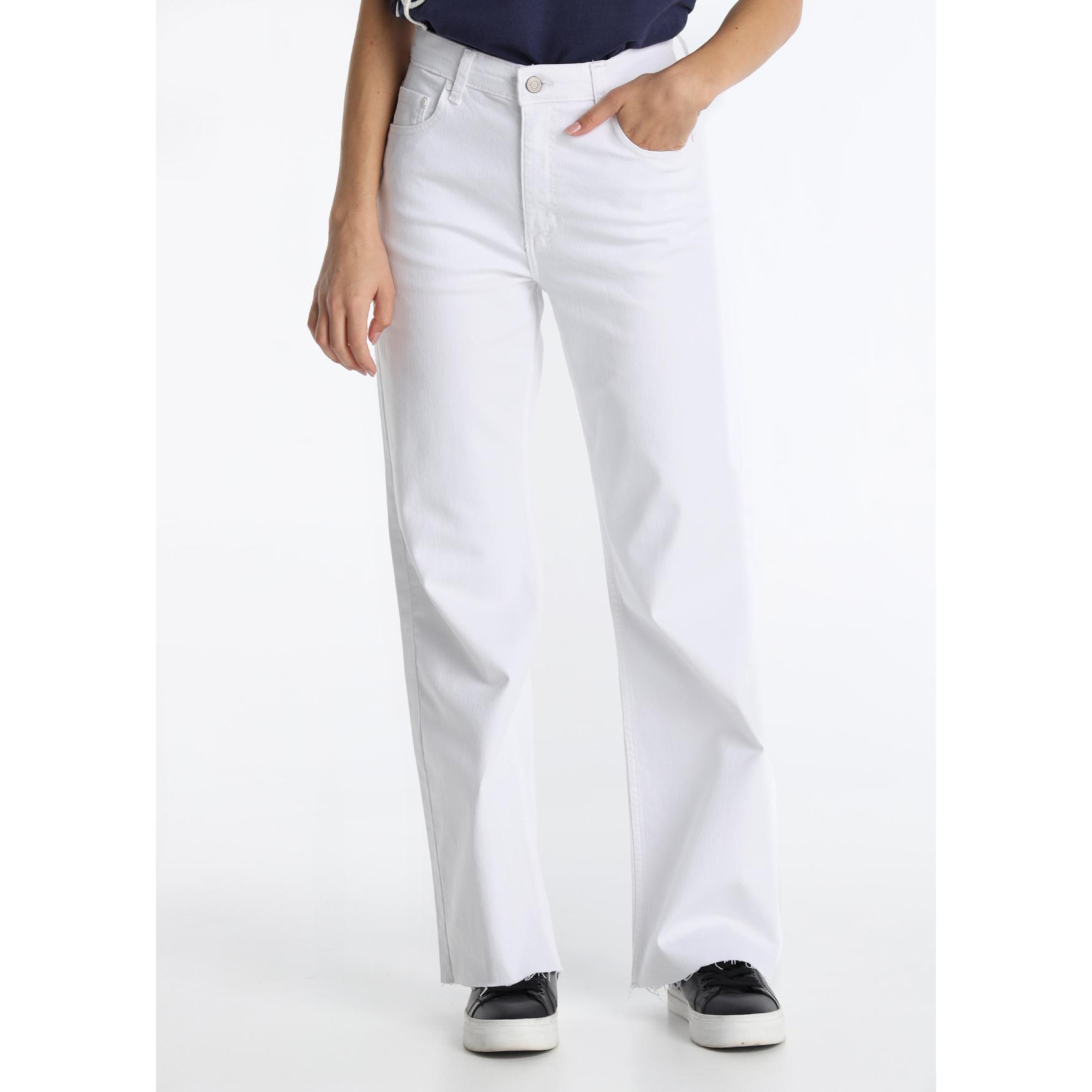 LOIS JEANS - Jeans Wide Leg con Bordado en Bolsillo Trasero Blanco - Tallaje en Pulgadas- Tallaje en Pulgadas